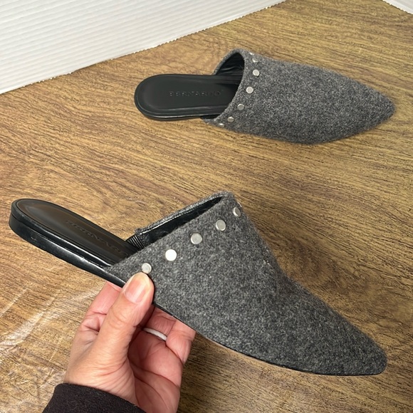 Bernardo Shoes - Bernardo Studded Gray “Annie” Charcoal Flannel Mules Slip on Size 8